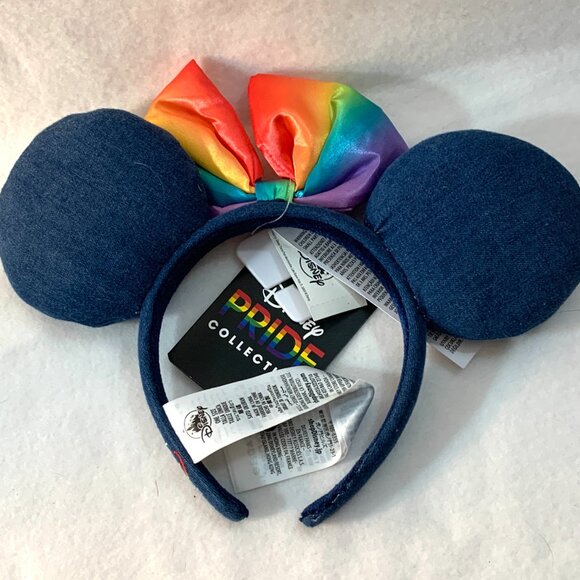 Disney Parks Pride Collection Rainbow Denim Minnie Mouse Ears Headband NWT - Picture 2 of 5
